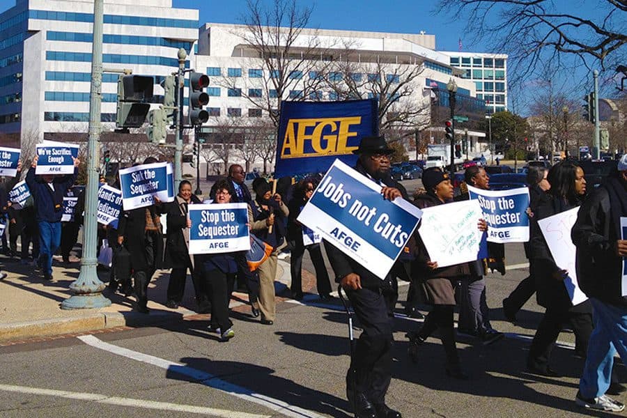 AFGE members marching in Washington DC