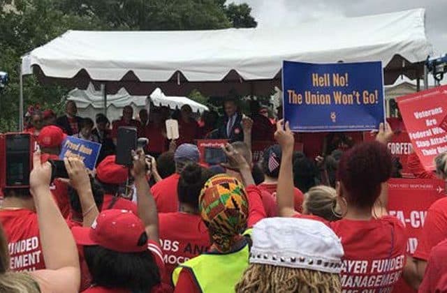 Union members with signs